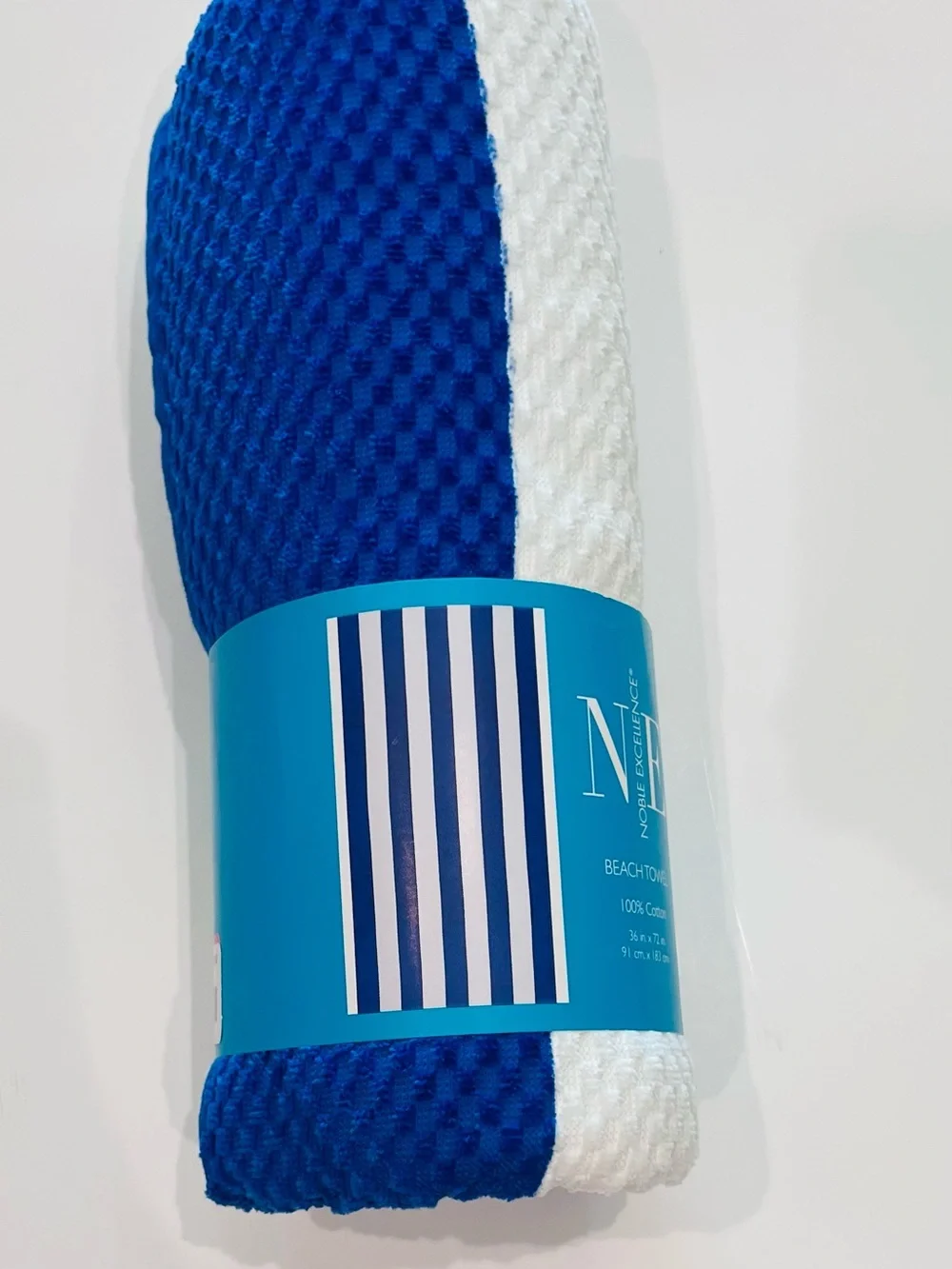 Noble Excellence Beach Towel - White & Blue NWT